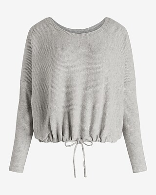 Ribbed Cozy Knit Crew Neck Cinched Hem Top