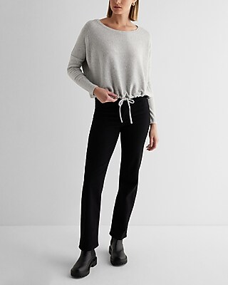 Ribbed Cozy Knit Crew Neck Cinched Hem Top