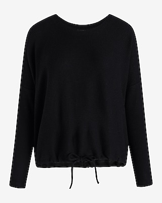 Ribbed Cozy Knit Crew Neck Cinched Hem Top