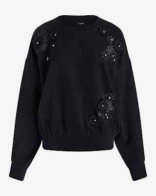 Floral Embellished Crew Neck Fleece Sweatshirt - image 5