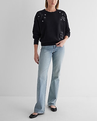 Floral Embellished Crew Neck Fleece Sweatshirt - image 4