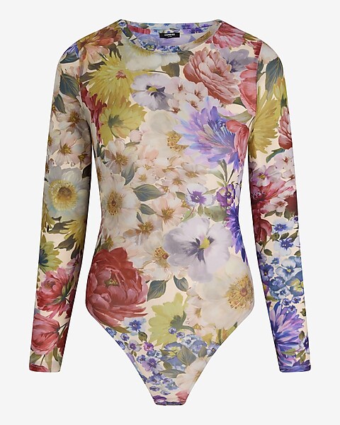 Floral Print Ruched Milkmaid Long Sleeve Bodysuit