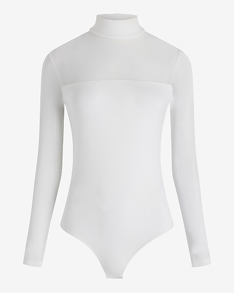 Fitted Mesh Pieced Mock Neck Long Sleeve Bodysuit