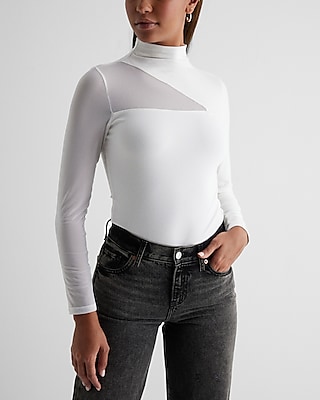 Fitted Mesh Pieced Crew Neck Long Sleeve Bodysuit