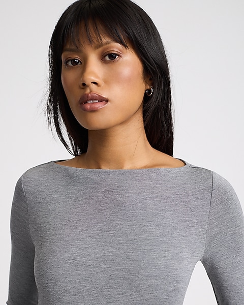 Supersoft Fitted Boat Neck Long Sleeve Tee | Express Supersoft Fitted Boat Neck Long Sleeve Tee | Express