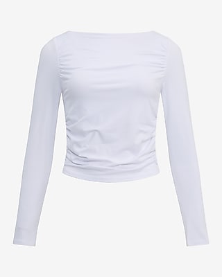 Boat Neck Long Sleeve Ruched Tee - image 4