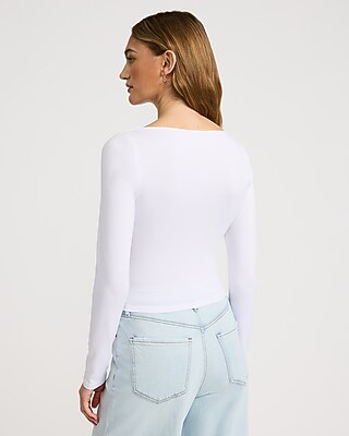 Boat Neck Long Sleeve Ruched Tee - image 2