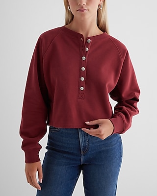 EX HENLEY SWTSHRT W CRYSTAL BUTTONS 8611219:TRUE WHITE:S