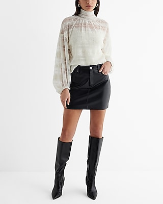 Skimming Mesh Pleated Mock Neck Balloon Sleeve Top - image 4