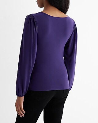 Skimming V-Neck Balloon Sleeve Ruched Front Top