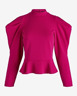 Mock Neck Puff Sleeve Peplum Top