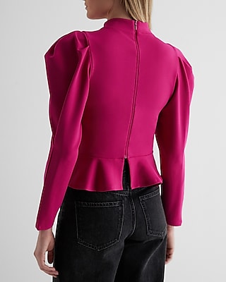 Mock Neck Puff Sleeve Peplum Top