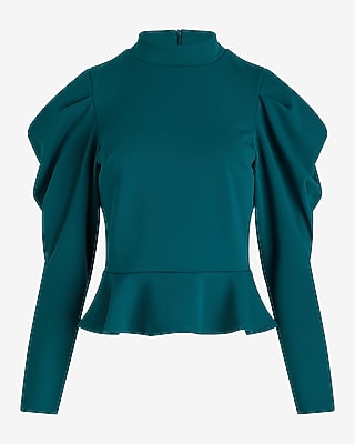 Mock Neck Puff Sleeve Peplum Top - image 5