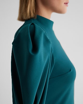 Mock Neck Puff Sleeve Peplum Top - image 2