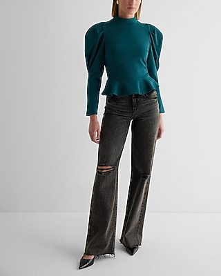 Mock Neck Puff Sleeve Peplum Top - image 4