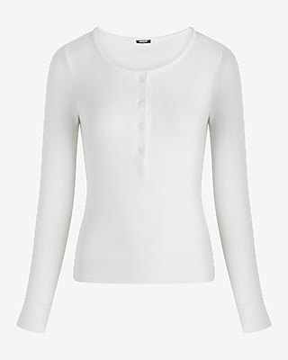 Fitted Ribbed Long Sleeve Henley Tee
