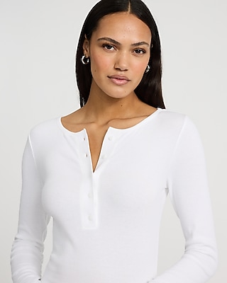 Fitted Ribbed Long Sleeve Henley Tee