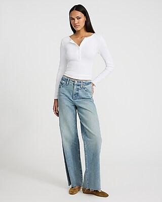 Fitted Ribbed Long Sleeve Henley Tee
