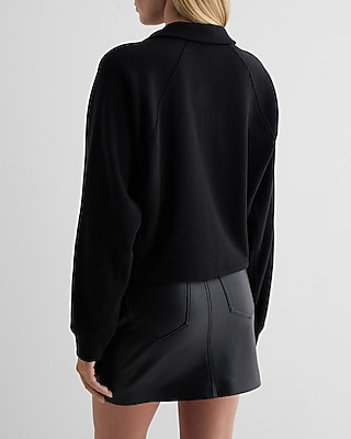 Rhinestone Trim Quarter Zip Boxy Fleece Sweatshirt