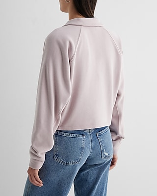 Rhinestone Trim Quarter Zip Boxy Fleece Sweatshirt