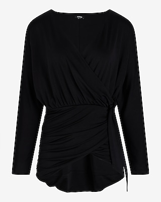 Skimming V-Neck Surplice Tie Waist Top