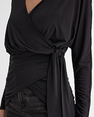 Skimming V-Neck Surplice Tie Waist Top