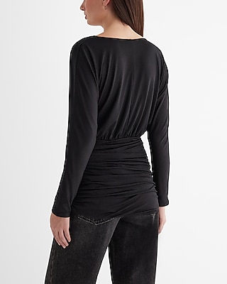 Skimming V-Neck Surplice Tie Waist Top