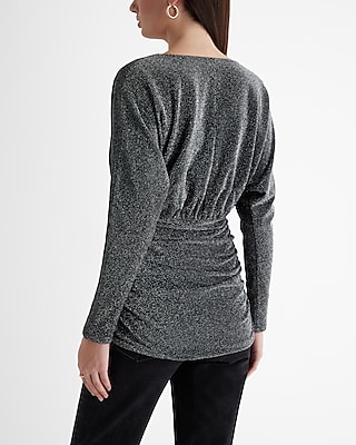 Relaxed Metallic V-Neck Surplice Tie Waist Top