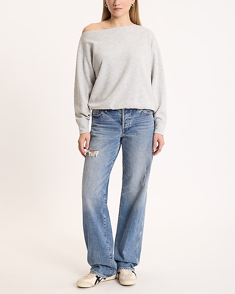 Relaxed Luxe Lounge Off The Shoulder Sweatshirt | Express Relaxed Luxe Lounge Off The Shoulder Sweatshirt | Express