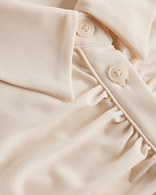 Ruched Long Sleeve Button Up Polo Top