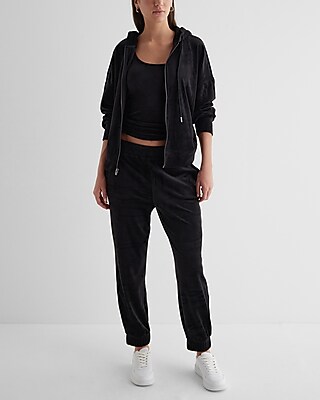 Relaxed Velour Zip Up Hoodie | Express