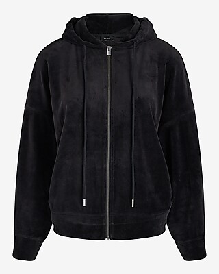 Relaxed Velour Zip Up Hoodie | Express