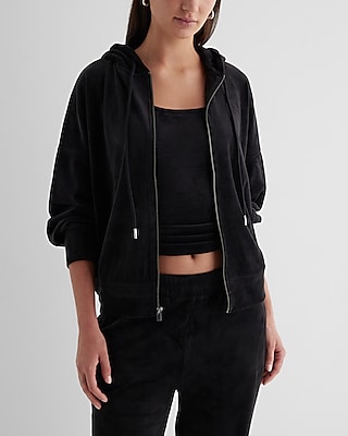 Relaxed Velour Zip Up Hoodie | Express