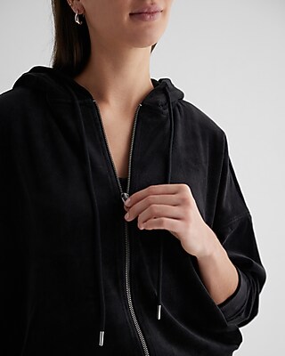 Relaxed Velour Zip Up Hoodie | Express