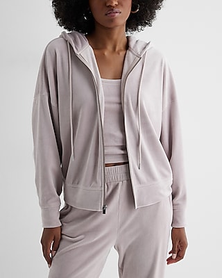 Relaxed Velour Zip Up Hoodie White Women's XL
