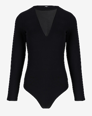 Fitted Mesh Pieced Crew Neck Long Sleeve Bodysuit