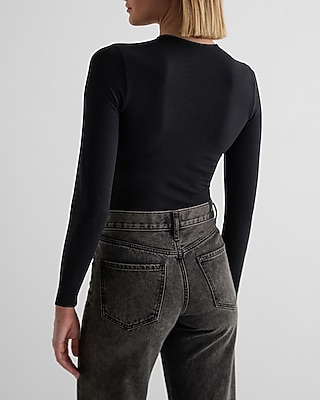 Fitted Mesh Pieced Crew Neck Long Sleeve Bodysuit