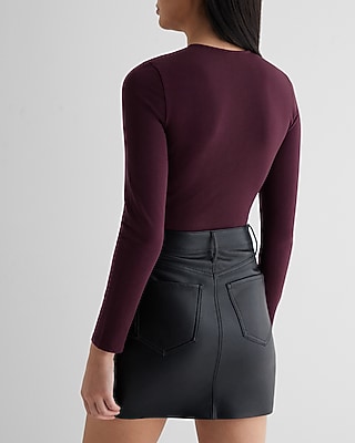 Fitted Mesh Pieced Crew Neck Long Sleeve Bodysuit