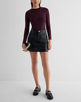 Fitted Mesh Pieced Crew Neck Long Sleeve Bodysuit