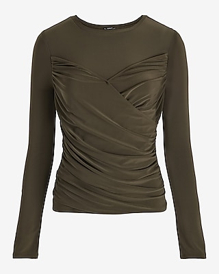 Crew Neck Long Sleeve Wrap Front Tee