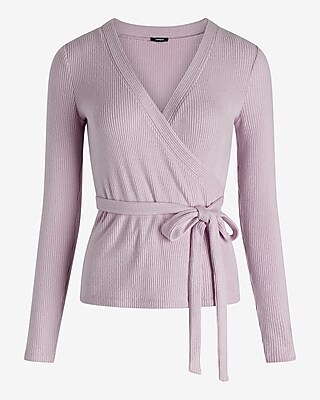 Ribbed Cozy Knit V-Neck Surplice Tie Waist Top
