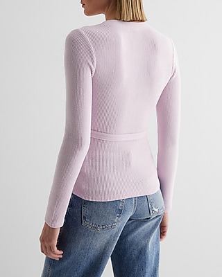 Ribbed Cozy Knit V-Neck Surplice Tie Waist Top