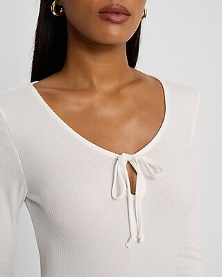 Fitted Ribbed Long Sleeve Tie Front Bodysuit - image 2