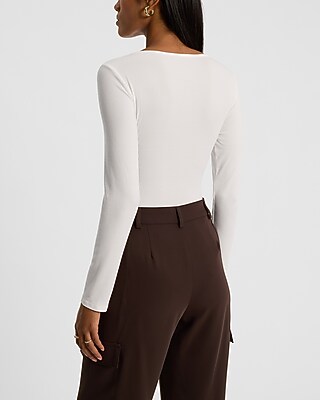 Fitted Ribbed Long Sleeve Tie Front Bodysuit - image 3