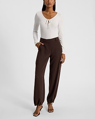 Fitted Ribbed Long Sleeve Tie Front Bodysuit - image 4