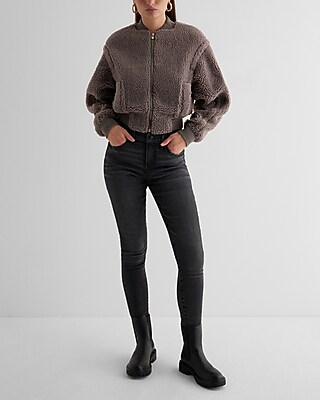 Teddy Cropped Bomber Jacket