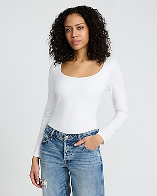 Body Contour Stretch Cotton Scoop Neck Long Sleeve Bodysuit