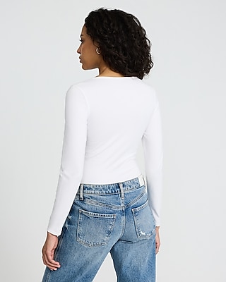Body Contour Stretch Cotton Scoop Neck Long Sleeve Bodysuit