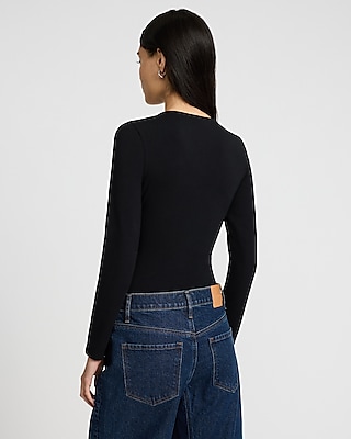 Body Contour Stretch Cotton Scoop Neck Long Sleeve Bodysuit