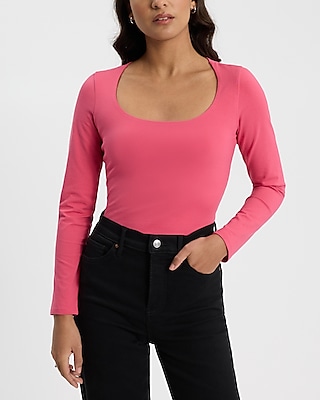 Body Contour Stretch Cotton Scoop Neck Long Sleeve Bodysuit